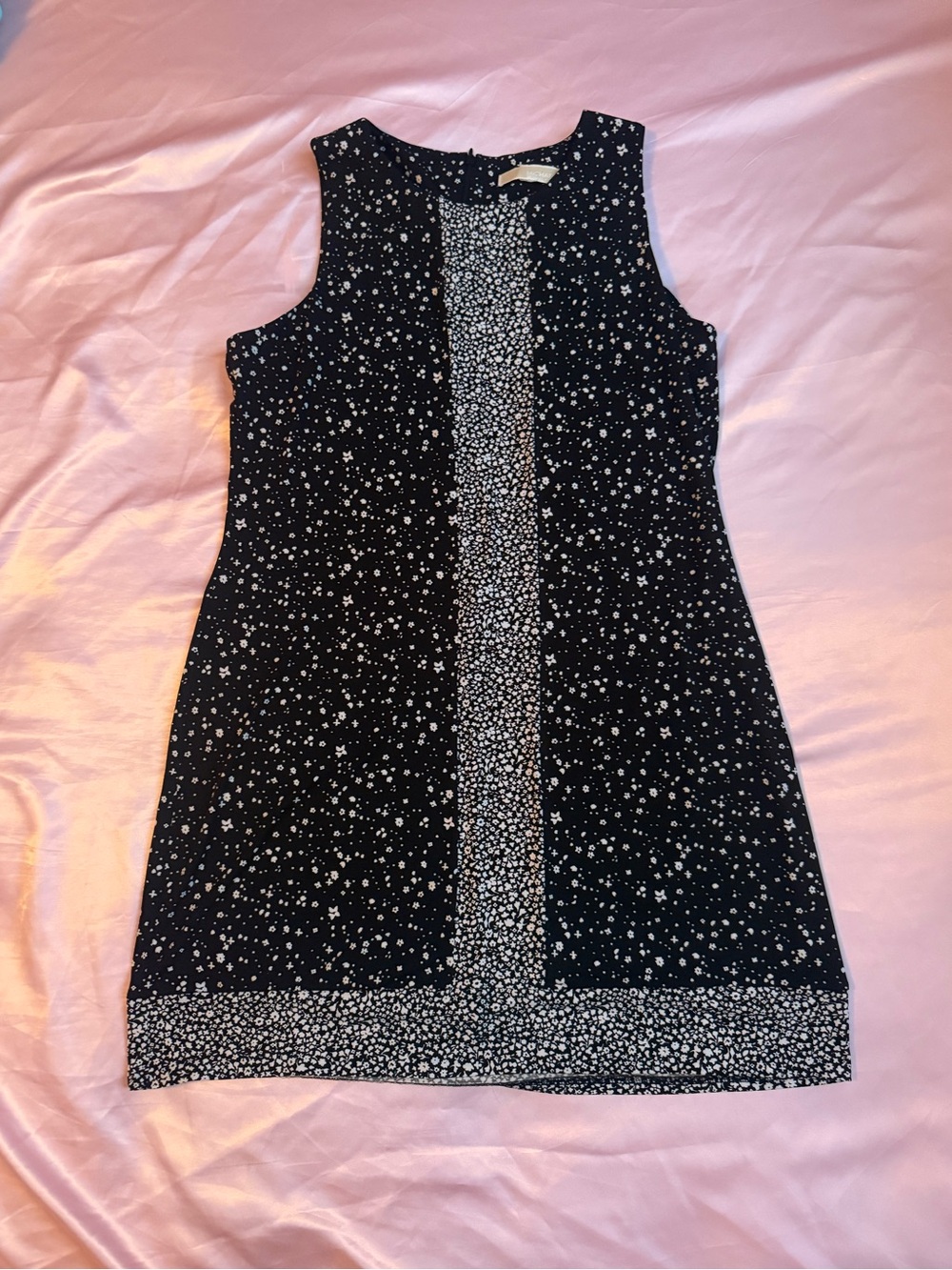 Michael Kors Black and White Floral Print Sleeveless Mini Dress